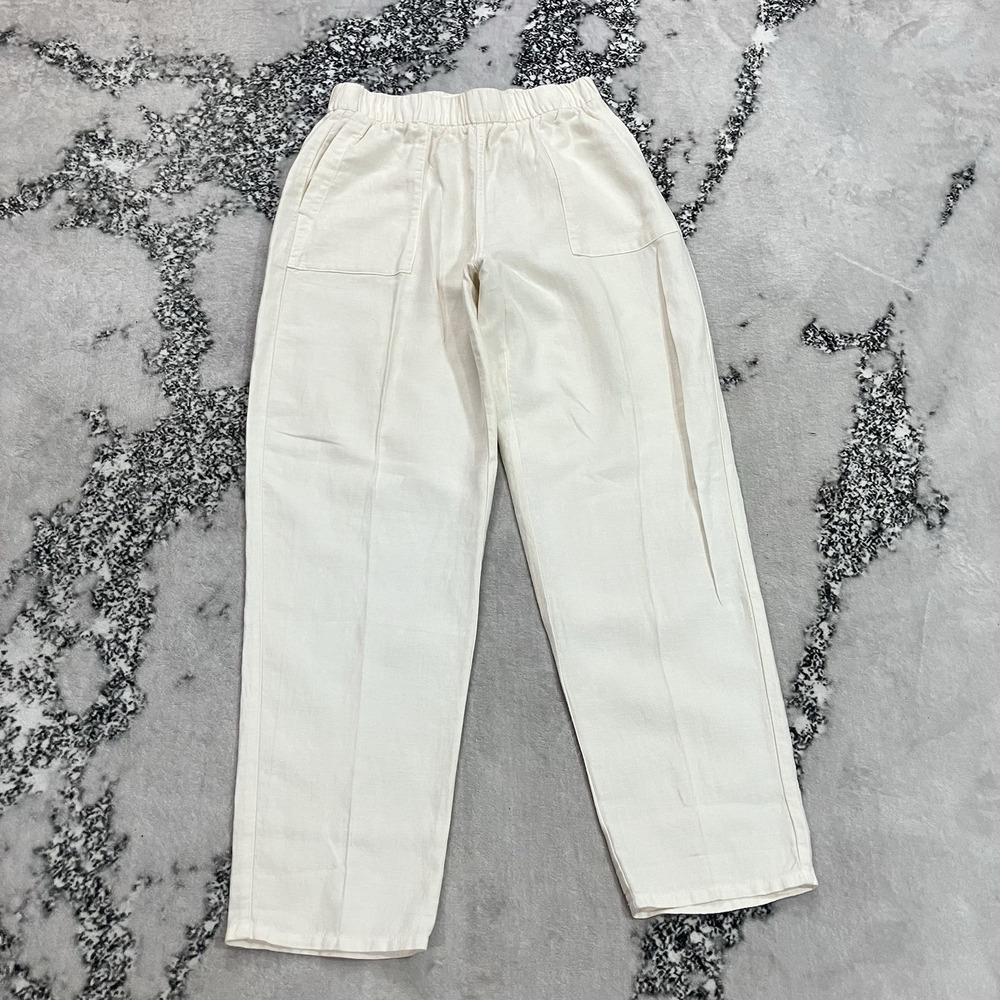 Labdip Milpa Linen Blend Pull On Straight Leg Pants Ivory Women's Size US 6